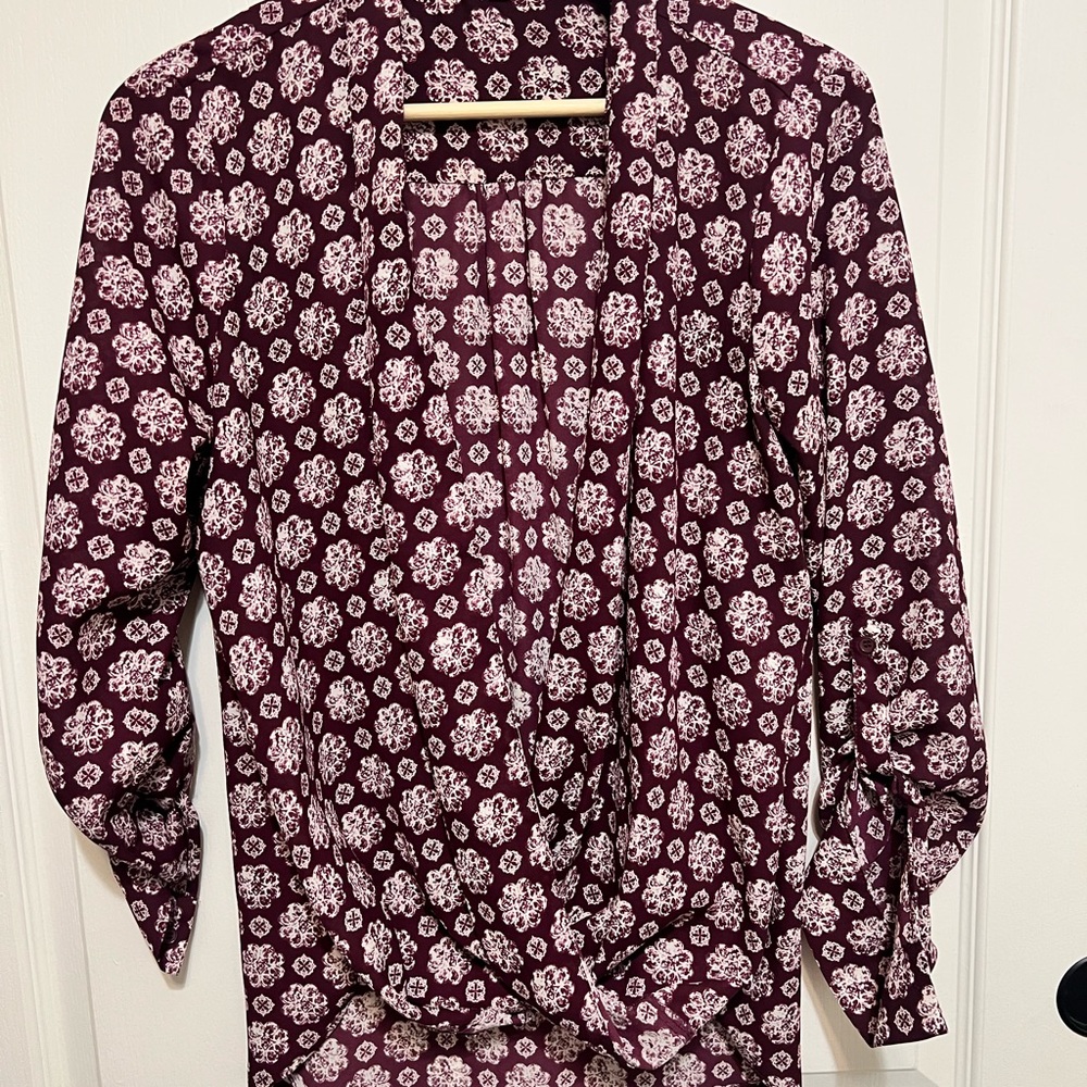 Pleione Maroon and White Patterned Blouse
